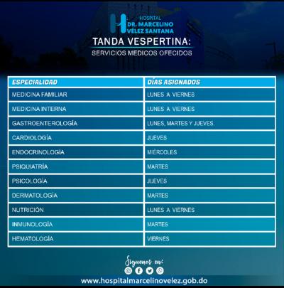 Cartera de servicios en horario vespertino